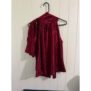 NWT Lida Kate Herringstones Burgundy Leopard Satin Tie Neck Blouse GT4571 Small